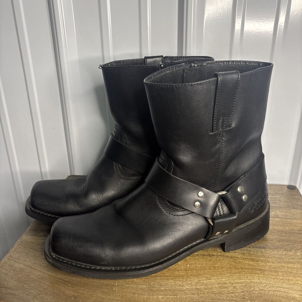 Mens Boone & Crockett Black Leather Biker Boots Size 12-need Insoles